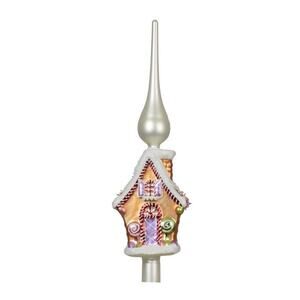 NEW! Glass Gingerbread House Candy Cane Roof Holiday Christmas Tree Topper